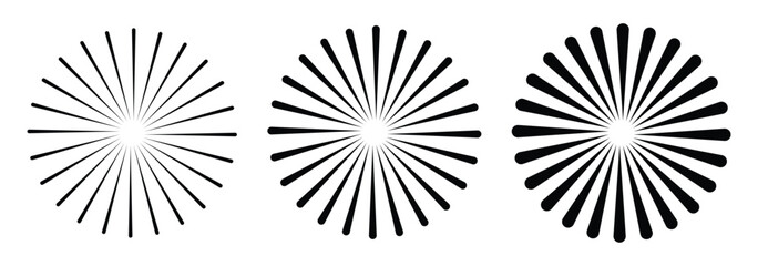 Vintage sunburst collection. Bursting golden sun rays. Fireworks. Logotype or lettering design element. Radial sunset beams. Vector illustration. sunburst icon.