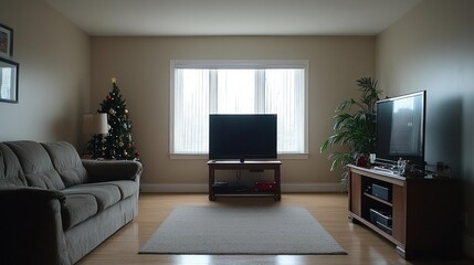 Modern Apartment Living Room with Christmas Tree