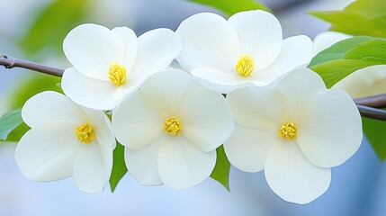 Fototapeta premium Delicate white dogwood flowers in bloom on a spring branch