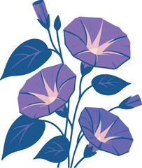 Minimalist Vector Illustration of Purple Morning Glory Flowers