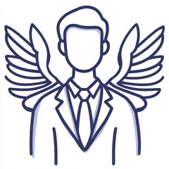 Obraz premium Hand-drawn style purple line art icon of a winged man in a suit and tie 