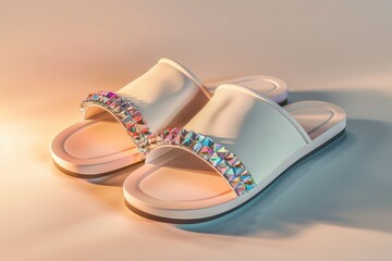 Obraz premium Elegant slip ons with crystal embellishments, highlighted against a pink backdrop, combining charm and modern simplicity.