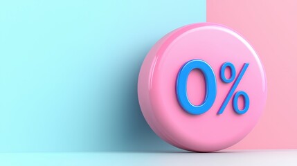 A vibrant, visually appealing representation of a pink 0% sign against a pastel blue and pink background, symbolizing discounts or low rates.