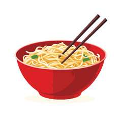 Noodles in a red bowl with chopsticks