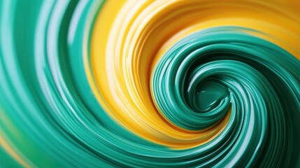 Fototapeta premium A vibrant swirl of teal and yellow paint, creating a dynamic and visually striking abstract pattern.