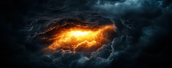 Dramatic Clouds with a Golden Light Bursting Through a Dark Sky Creating an Ethereal Atmosphere