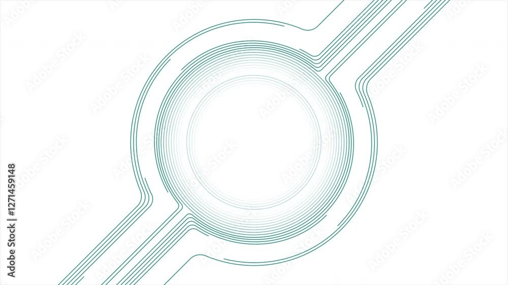 Poster Blue lines circles abstract futuristic tech background. Seamless looping minimal motion design. Video animation Ultra HD 4K 3840x2160