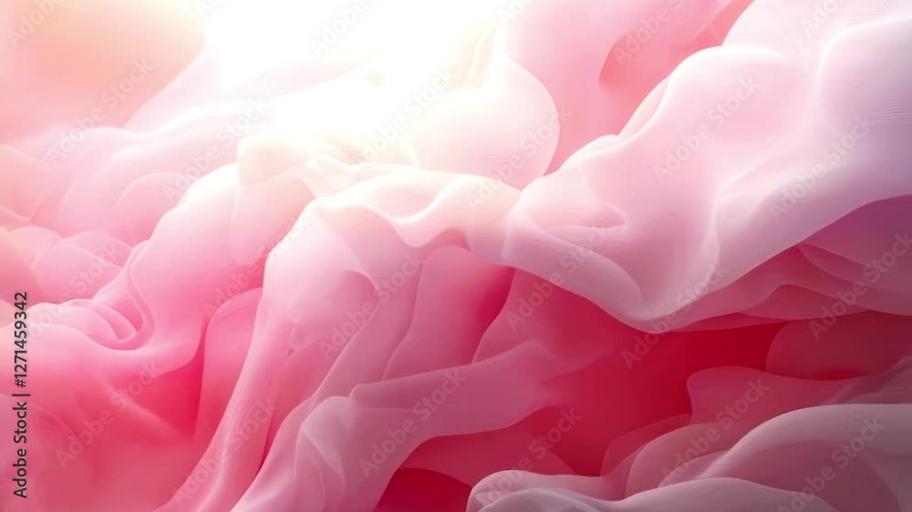 Leinwandbilder abstract animation of flowing translucent waves of pink and white fabric. light falls softly from ab