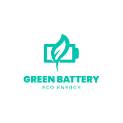 Battery and Leaf Logo Concept. Eco energy, Green energy, environmentally friendly batteries concept illustration design.