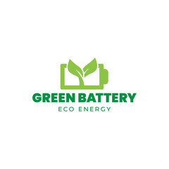 Battery and Leaf Logo Concept. Eco energy, Green energy, environmentally friendly batteries concept illustration design.