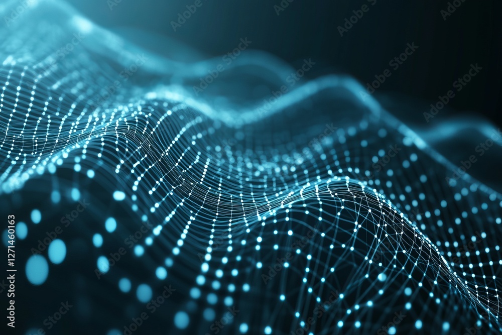 Wall mural abstract blue digital network background, connecting dots of technology, abstract blue background wi