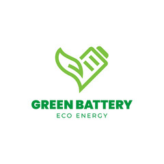 Battery and Leaf Logo Concept. Eco energy, Green energy, environmentally friendly batteries concept illustration design.