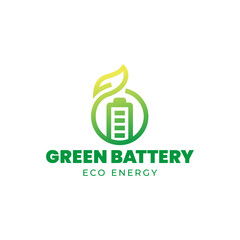 Battery and Leaf Logo Concept. Eco energy, Green energy, environmentally friendly batteries concept illustration design.