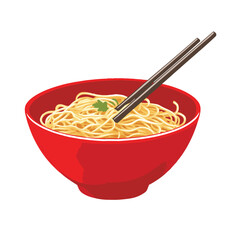 Noodles in a red bowl with chopsticks