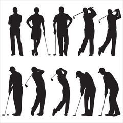 set of black vector various golfer silhouettes