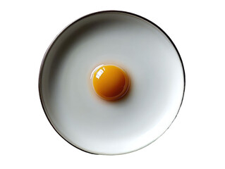 Single Egg Yolk On White Plate Against Black Background