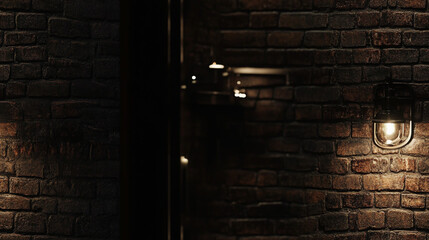 Room with a brick wall and a spotlight.