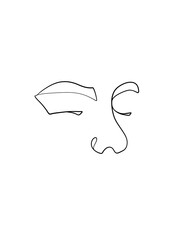 A portrait of a woman is drawn in one line style. Body and face expression. Printable art.	
