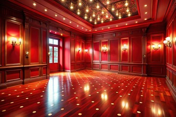 Bokeh-filled red room, a modern, stylish, and luxurious home.