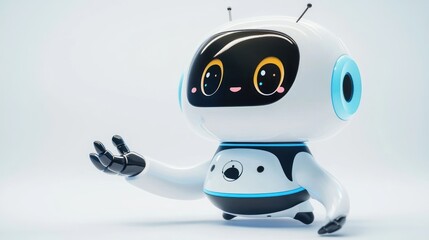 Obraz premium Cute cartoon robot with welcoming gesture, isolated on white background.