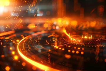 Abstract digital background showcasing vibrant orange and gold patterns with glowing elements