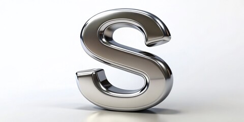3D Metal Letter S, Shiny Chrome Alphabet, Isolated White Background, Stock Photo