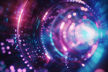 Fototapeta premium Abstract digital tunnel with vibrant lights and patterns, creating a futuristic atmosphere