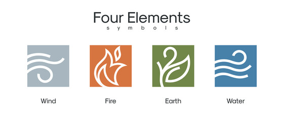 Four Elements fire water earth air Icon Set Logos