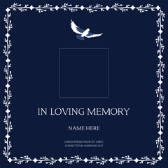 Funeral flyer background layout card for print social post in simple floral illustration style