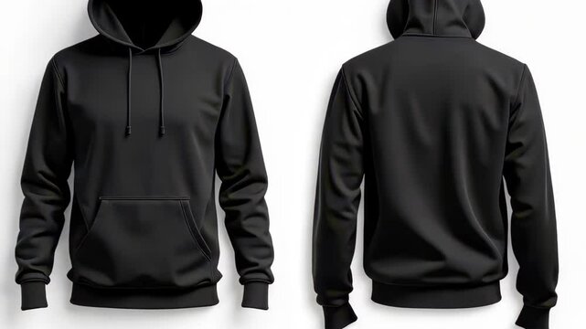 Black Hoodie with Hood and Pocket Front and Back View Mockup