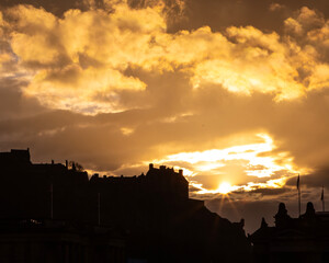 Fototapeta premium Silhouette of Edinburgh Castle in Scotland, UK