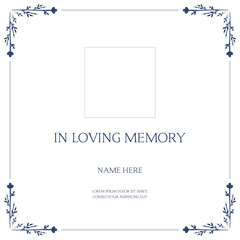 Funeral flyer background layout card for print social post in simple floral illustration style
