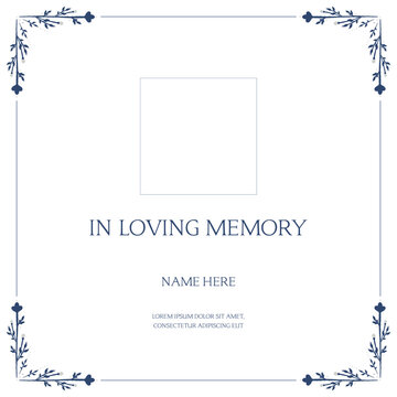 Funeral flyer background layout card for print social post in simple floral illustration style