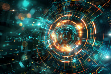 Obraz premium Abstract futuristic digital background with glowing circles and data streams, ideal for technology themes