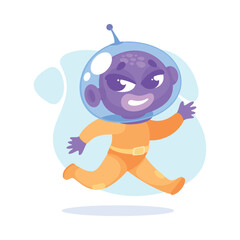 Purple Alien Character in Helmet Run Vector Illustration