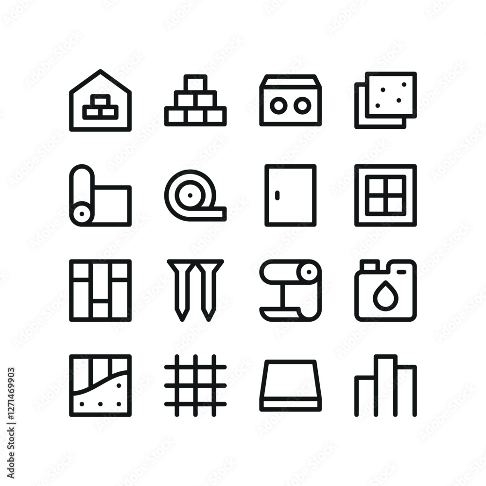 Poster construction materials line ui icons. interface icons for web and app with editable stroke