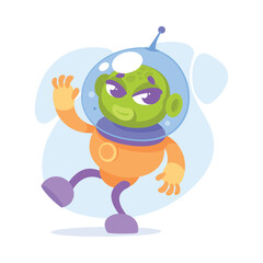 Green Alien Character in Helmet Dance Vector Illustration