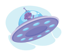 Purple Alien Character in Ufo Shuttle Vector Illustration