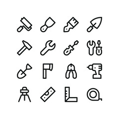 Construction tools line UI icons. Interface icons for web and app with editable stroke