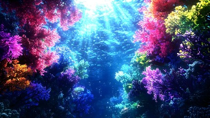 Obraz premium Vibrant Underwater Coral Reef Scene with Pixelated Texture