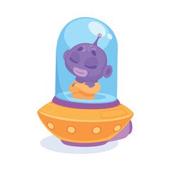 Purple Alien Character in Ufo Shuttle Vector Illustration