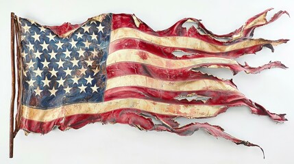 Fototapeta premium Worn American Flag Symbol of Resilience and Patriotism