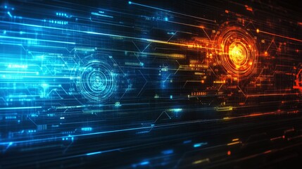 Obraz premium Fast Digital Data Flow, Futuristic Circuit Board, Technology and Communication Concept