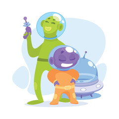 Purple Alien Character in Helmet Stand with Pistol Vector Illustration