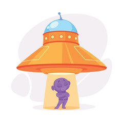 Purple Alien Character in Ufo Shuttle Vector Illustration