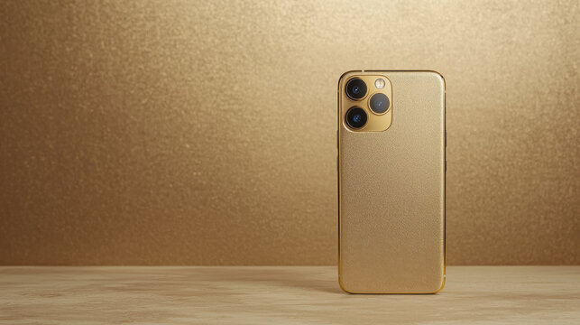 Luxury smartphone with gold plated back on golden background, Gold Price Surge and Investment Concept.