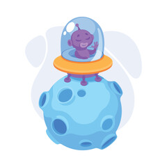 Purple Alien Character in Ufo Shuttle Vector Illustration