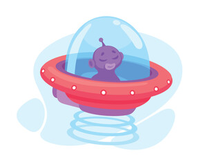 Purple Alien Character in Ufo Shuttle Vector Illustration