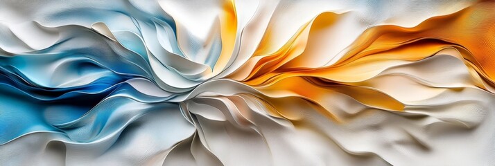 Abstract Flowing Waves An Elegant Blend of Orange, Turquoise, and White in a Dynamic 3D Design