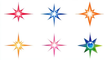 Obraz premium Glimmering Vector Star Icons: Ideal for Logo Design and Sparkling Clipart Collections